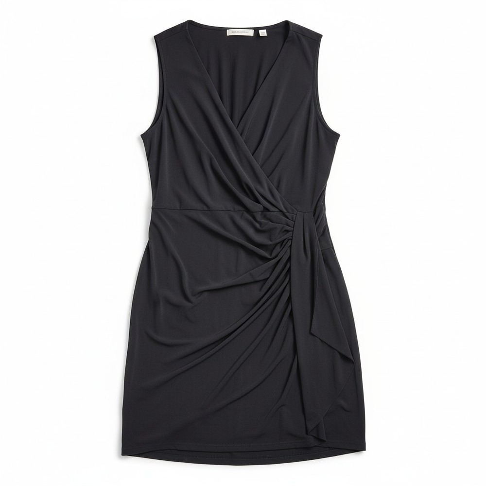 Susan Graver Faux Wrap Dress XL Black Sleeveless Ruched Surplice A686193
